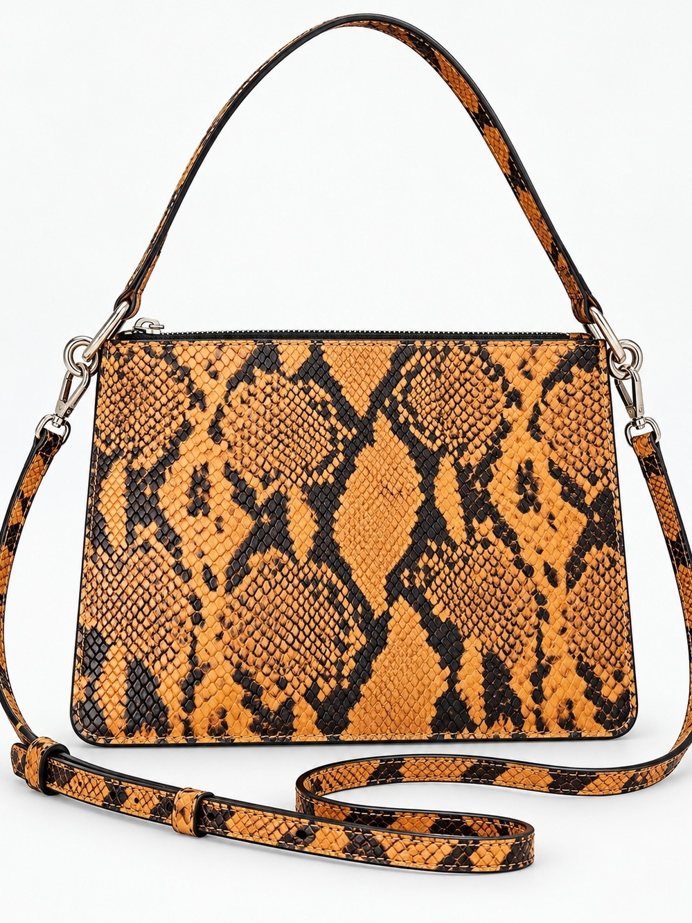 Theory Orange and Black Snake-Print Crossbody Bag